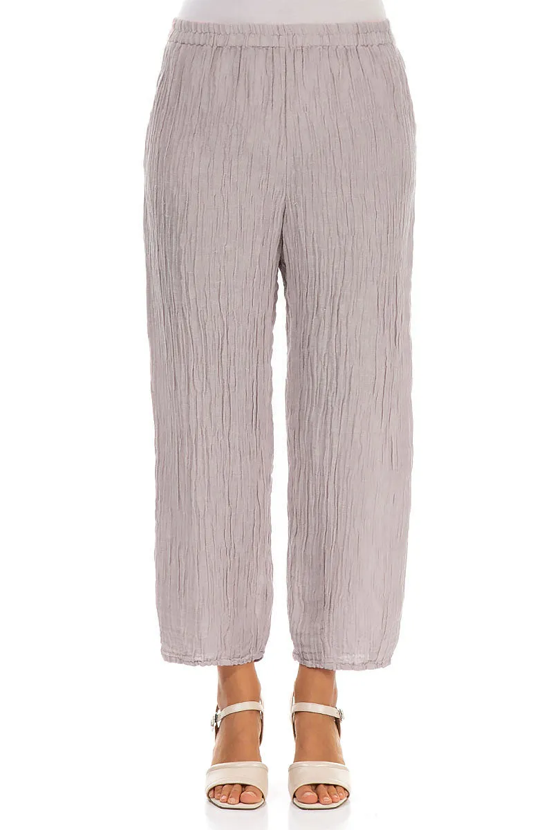 Taper Crinkled Greige Silk Trousers