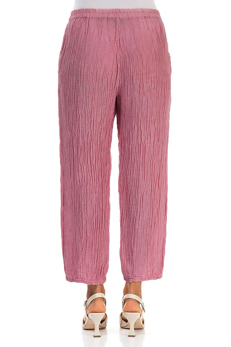 Taper Crinkled Mauve Taupe Silk Trousers
