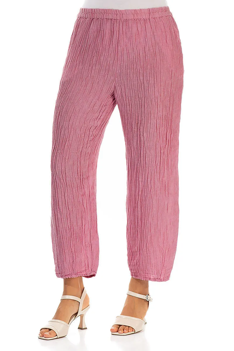 Taper Crinkled Mauve Taupe Silk Trousers