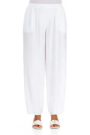 Taper White Silk Bamboo Trousers