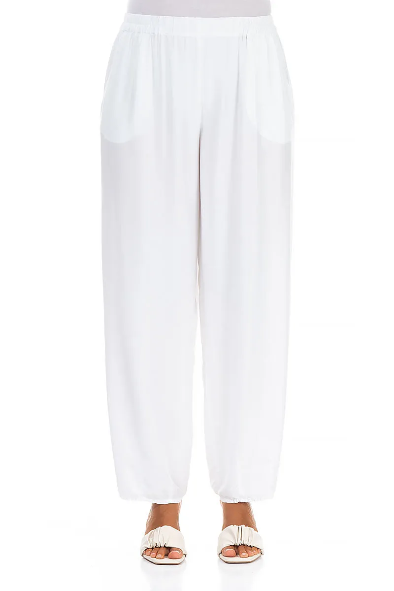 Taper White Silk Bamboo Trousers