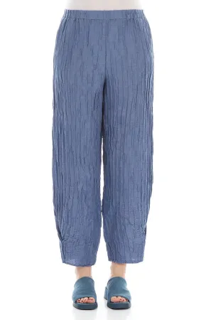 Tapered Barrel Blue Nova Crinkled Silk Trousers