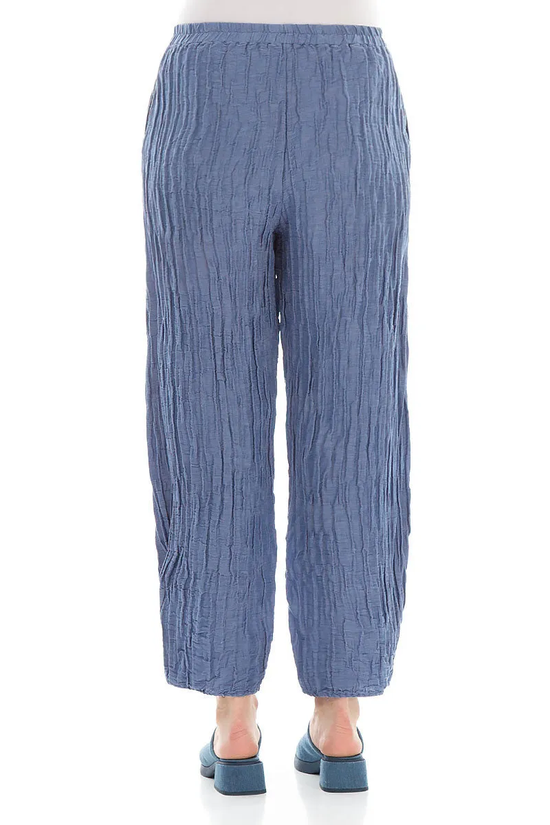 Tapered Barrel Blue Nova Crinkled Silk Trousers