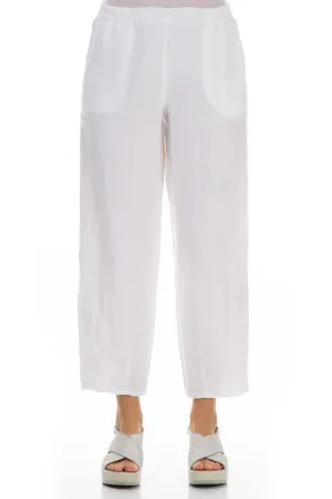 Tapered White Linen Trousers