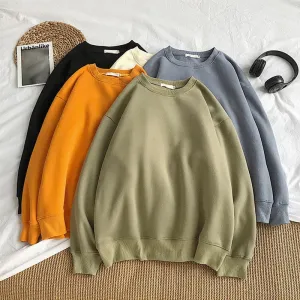 Trendy Brand Autumn/Winter Sweatshirt – Loose-Fit Round Neck Vintage Solid Color Pullover, Casual Shoulder-Length Top