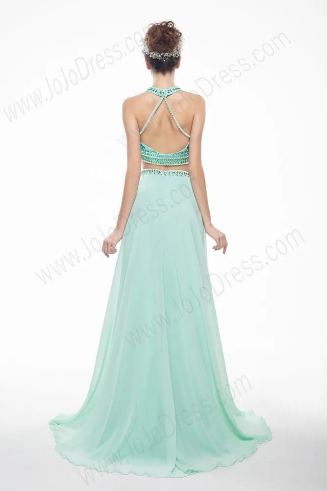 Turquoise Sexy Maxi Chiffon Formal Prom Evening Dress EN144
