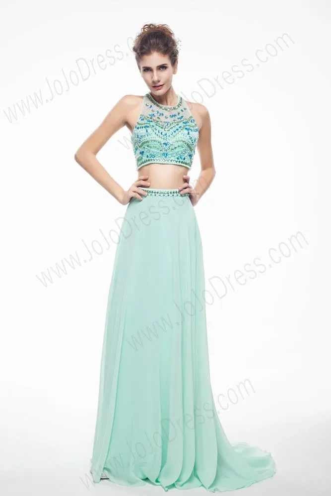 Turquoise Sexy Maxi Chiffon Formal Prom Evening Dress EN144