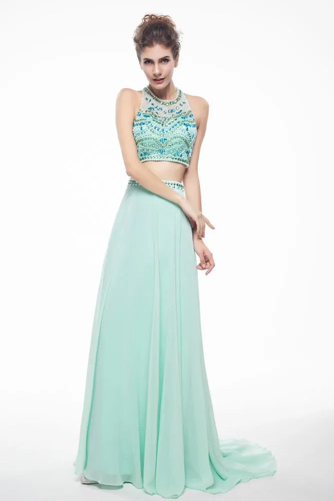 Turquoise Sexy Maxi Chiffon Formal Prom Evening Dress EN144