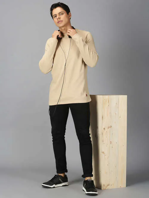 UrGear Solid Men Round Neck Khaki SweatShirt