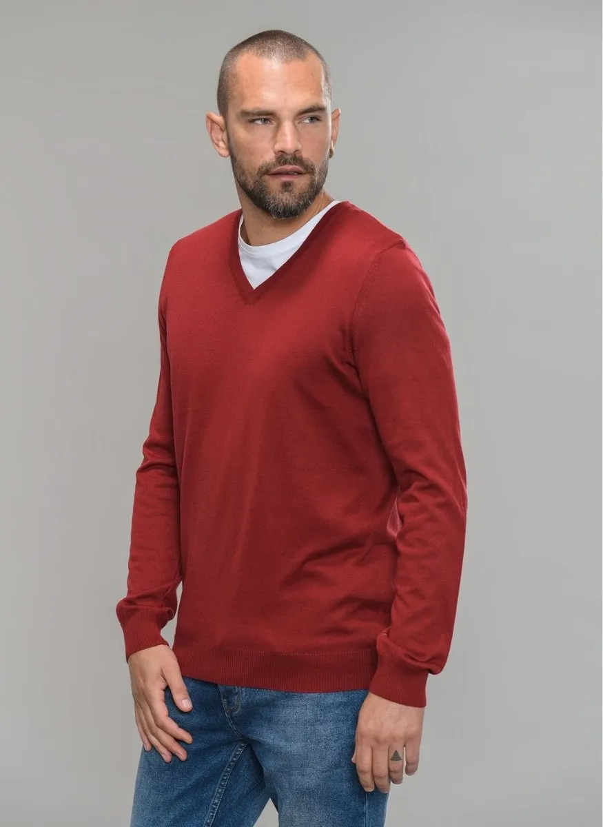 V Neck Sweater in Red