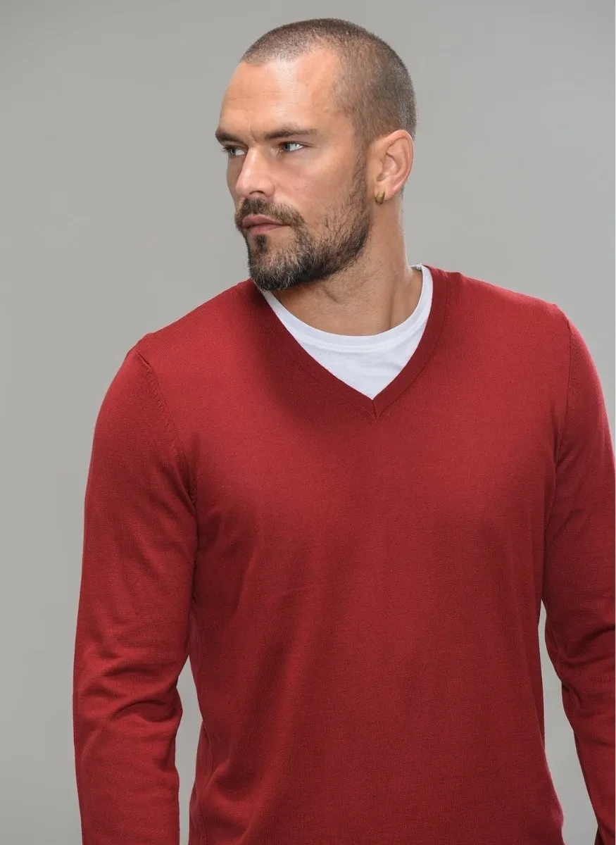 V Neck Sweater in Red