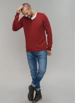 V Neck Sweater in Red