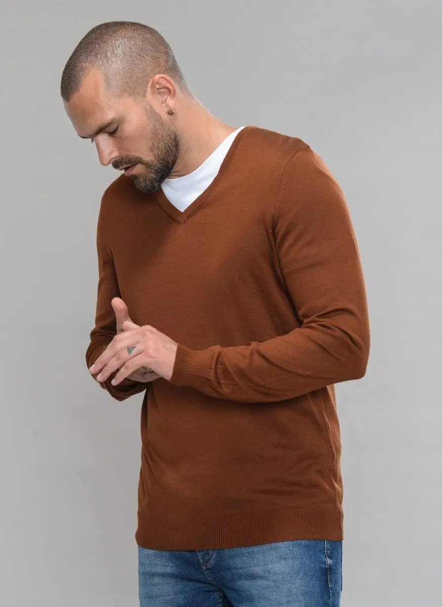 V Neck Sweater in Red