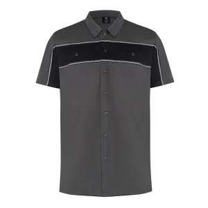 Vance Leather Men's Grey Black Short Sleeve Button Down Two Pockets Soft Casual Shirt