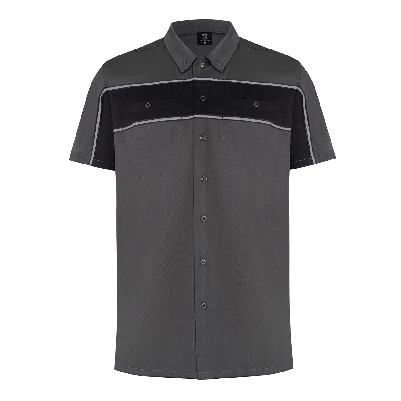 Vance Leather Men's Grey Black Short Sleeve Button Down Two Pockets Soft Casual Shirt