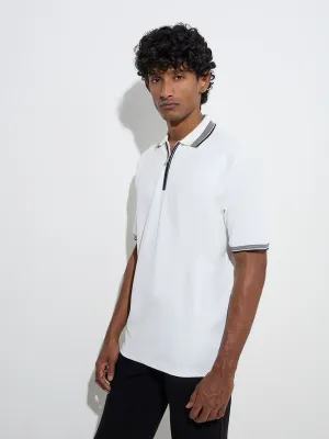 WES Casuals White Quarter Zip Polo T-Shirt