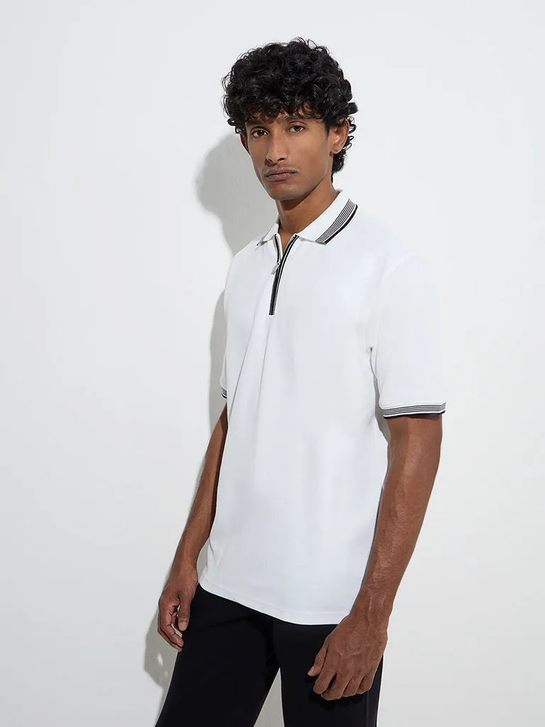 WES Casuals White Quarter Zip Polo T-Shirt