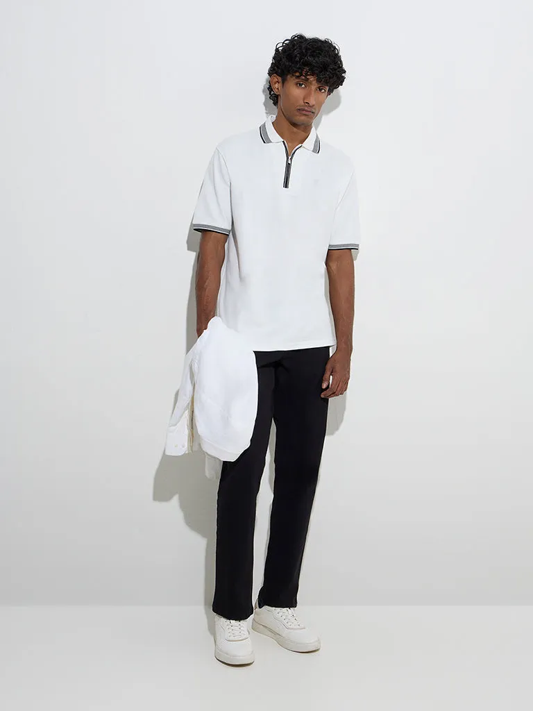WES Casuals White Quarter Zip Polo T-Shirt