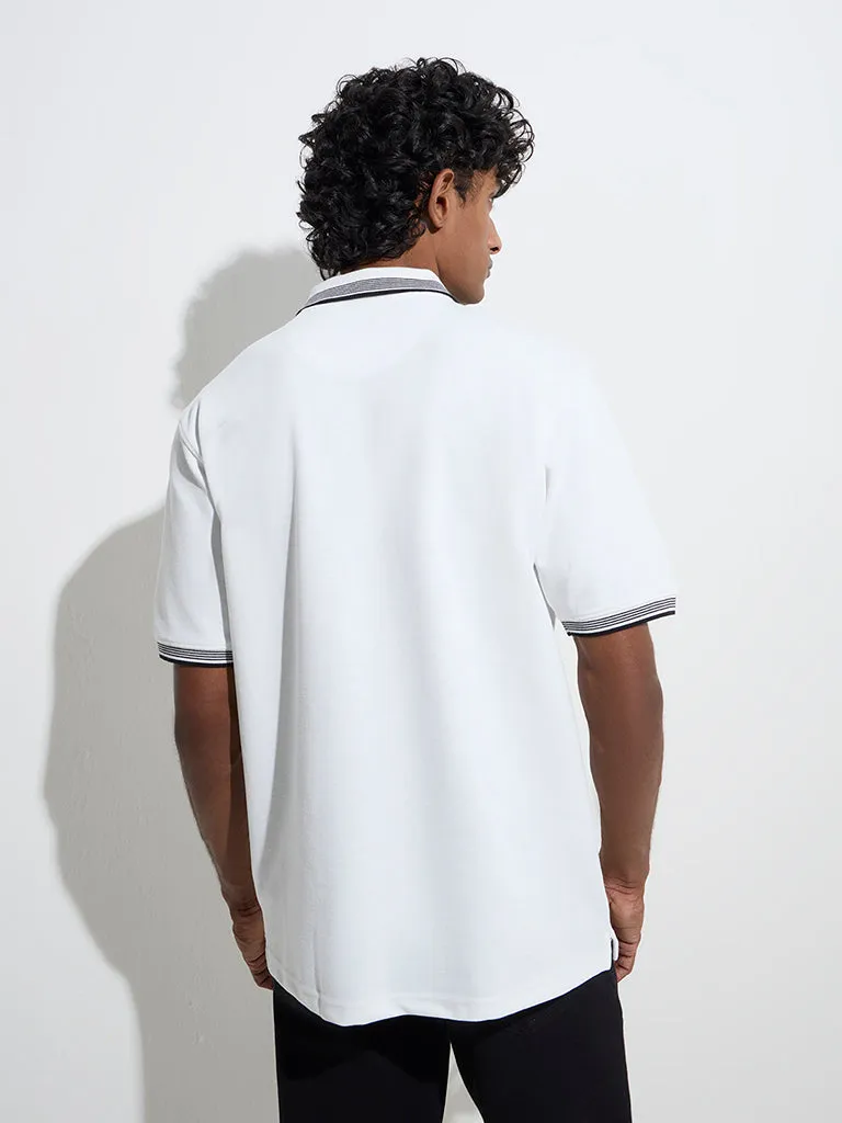 WES Casuals White Quarter Zip Polo T-Shirt