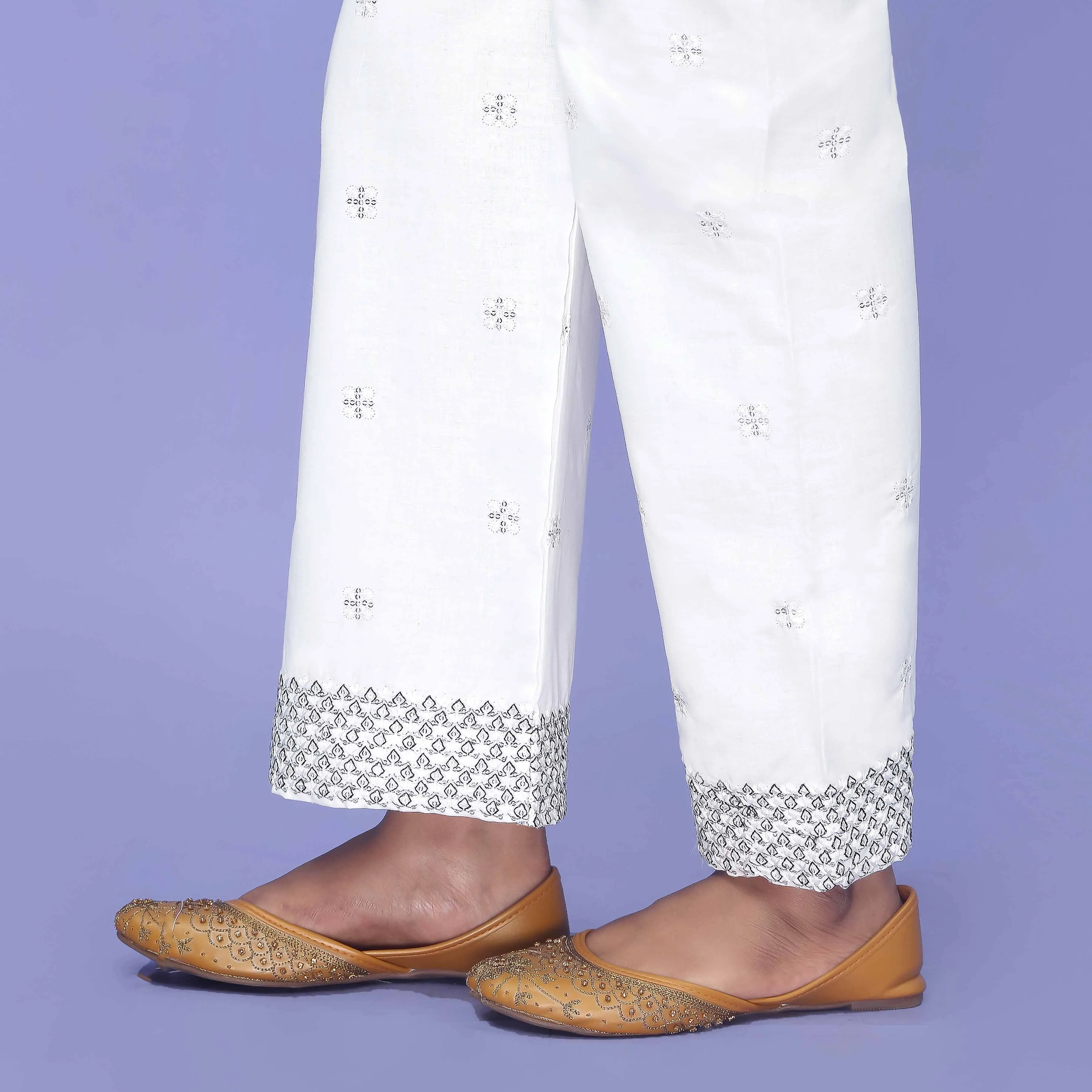 White Striaght Fit Cambric Trouser PL4081
