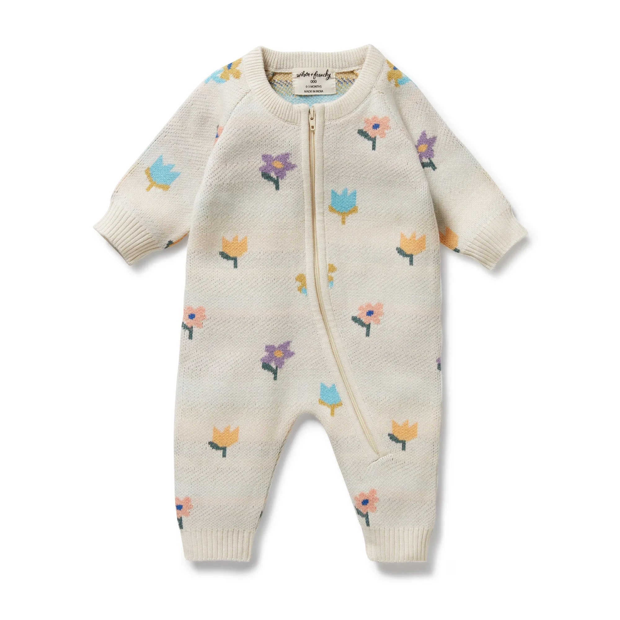 Wilson & Frenchy - Flower Pop Organic Knitted Jacquard Growsuit