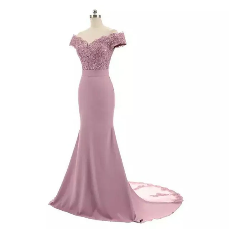 Women Wedding Dress Off Shoulder Short Sleeve Long Prom Dresses