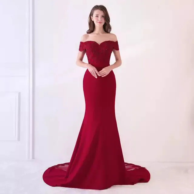 Women Wedding Dress Off Shoulder Short Sleeve Long Prom Dresses