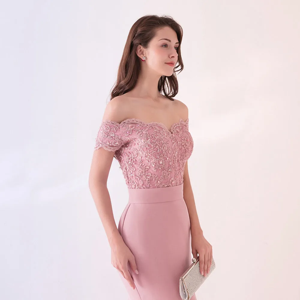 Women Wedding Dress Off Shoulder Short Sleeve Long Prom Dresses