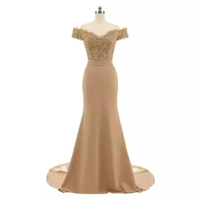 Women Wedding Dress Off Shoulder Short Sleeve Long Prom Dresses