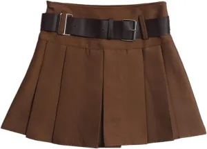 Women with Belt Pleated Half Skirt Short Skirt high Waist A-line Umbrella Skirt Half Skirt Pineapple Skirt Plus