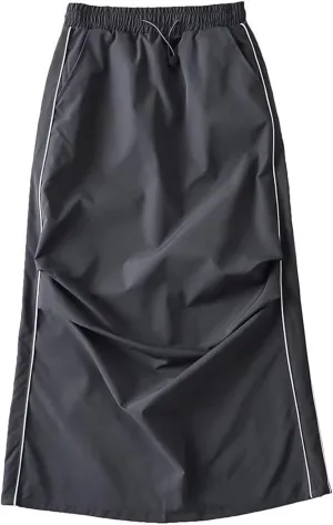 Women's Casual Drawstring Midi Skirts Summer Trendy Elastic High Waist Split Back Pencil Y2k Cargo Skirt with Pocket