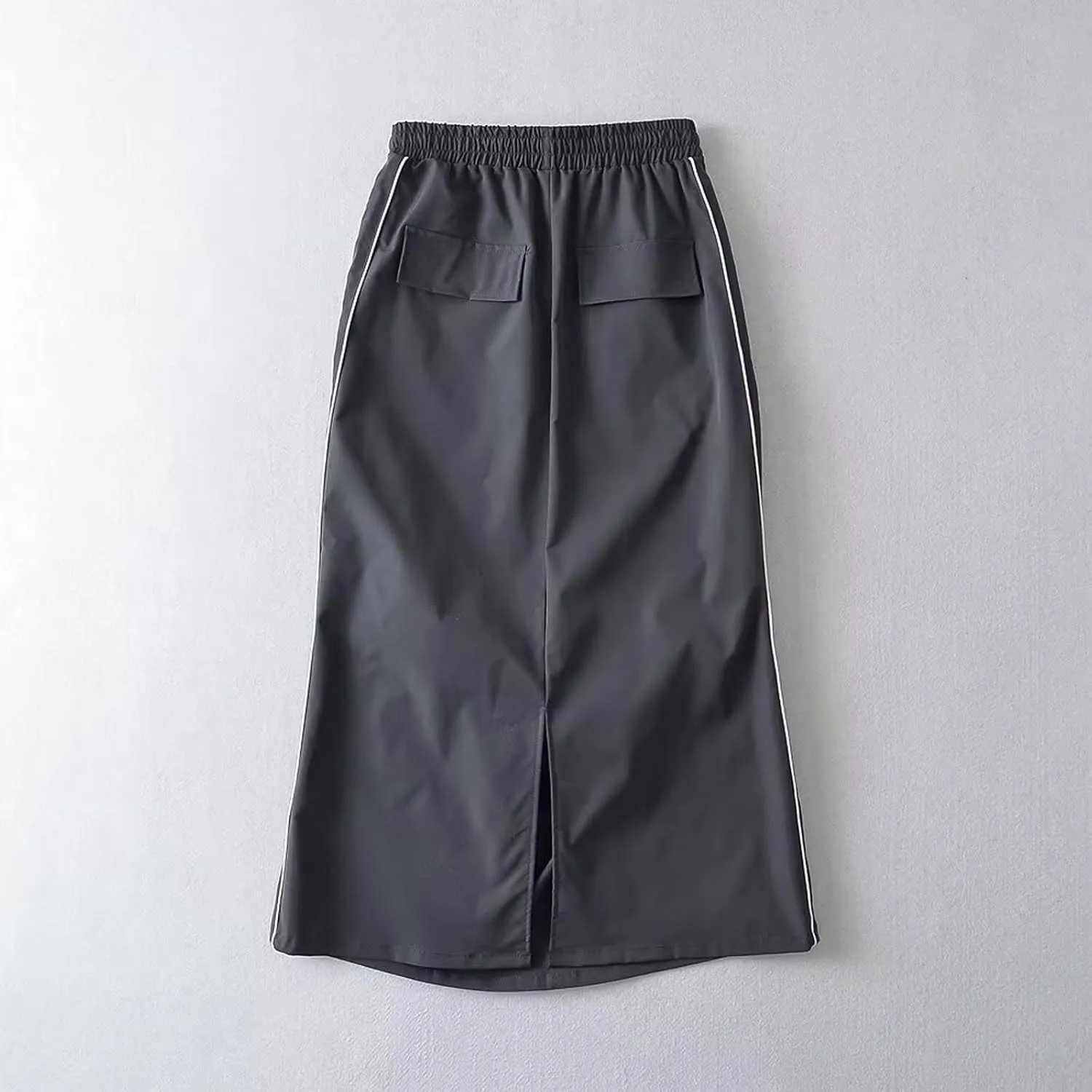 Women's Casual Drawstring Midi Skirts Summer Trendy Elastic High Waist Split Back Pencil Y2k Cargo Skirt with Pocket