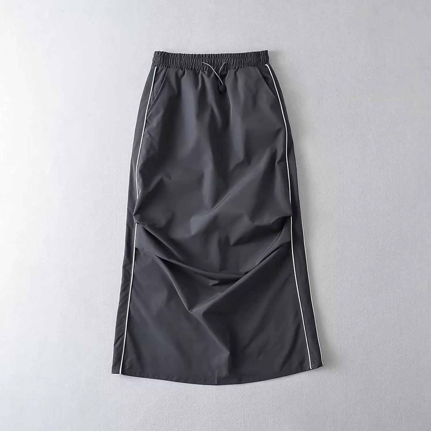 Women's Casual Drawstring Midi Skirts Summer Trendy Elastic High Waist Split Back Pencil Y2k Cargo Skirt with Pocket