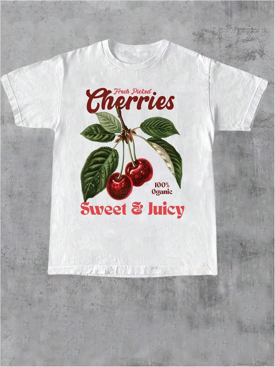 Women's Cherry Graphic T Shirt Vintage Crewneck Short Sleeve Loose Y2k Tee Top