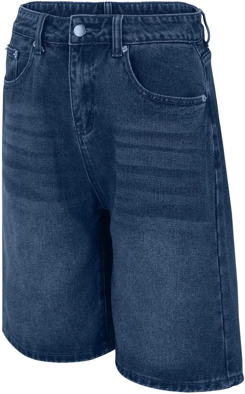 Womens Distressed Denim Shorts High Waisted Ripped Jean Shorts Straight Leg Summer Casual Bermuda Short Half Pants