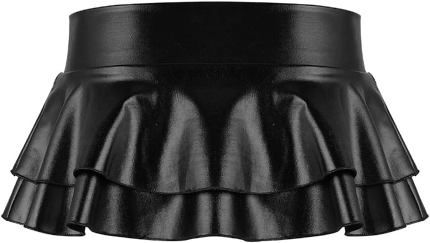 Women's Irregular Skirt Sexy Short Leather Skirt A Line Pleated Skirt Glitter Tulle Skirt