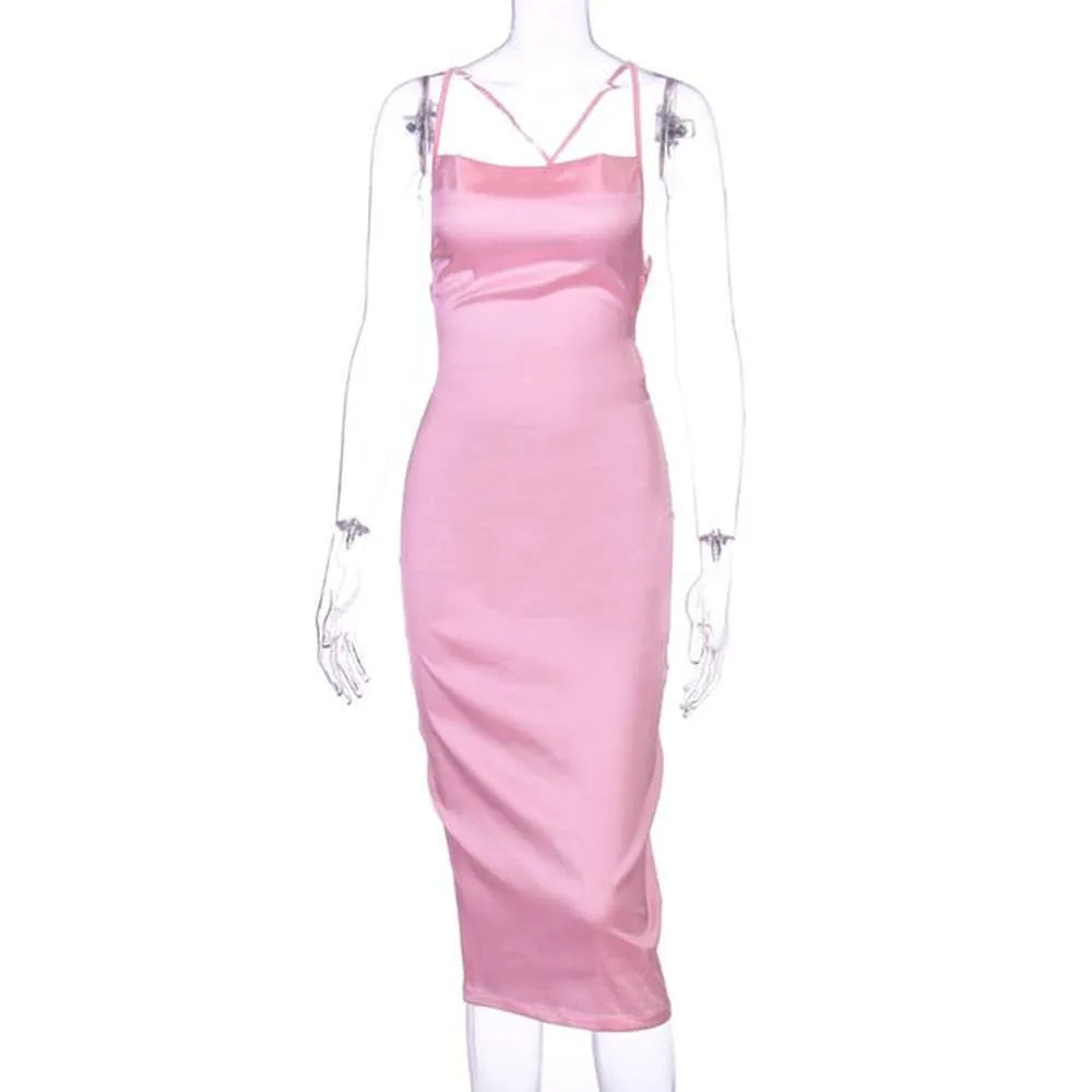 Women's Sleeveless Backless Elegant Bodycon Long Midi Dress