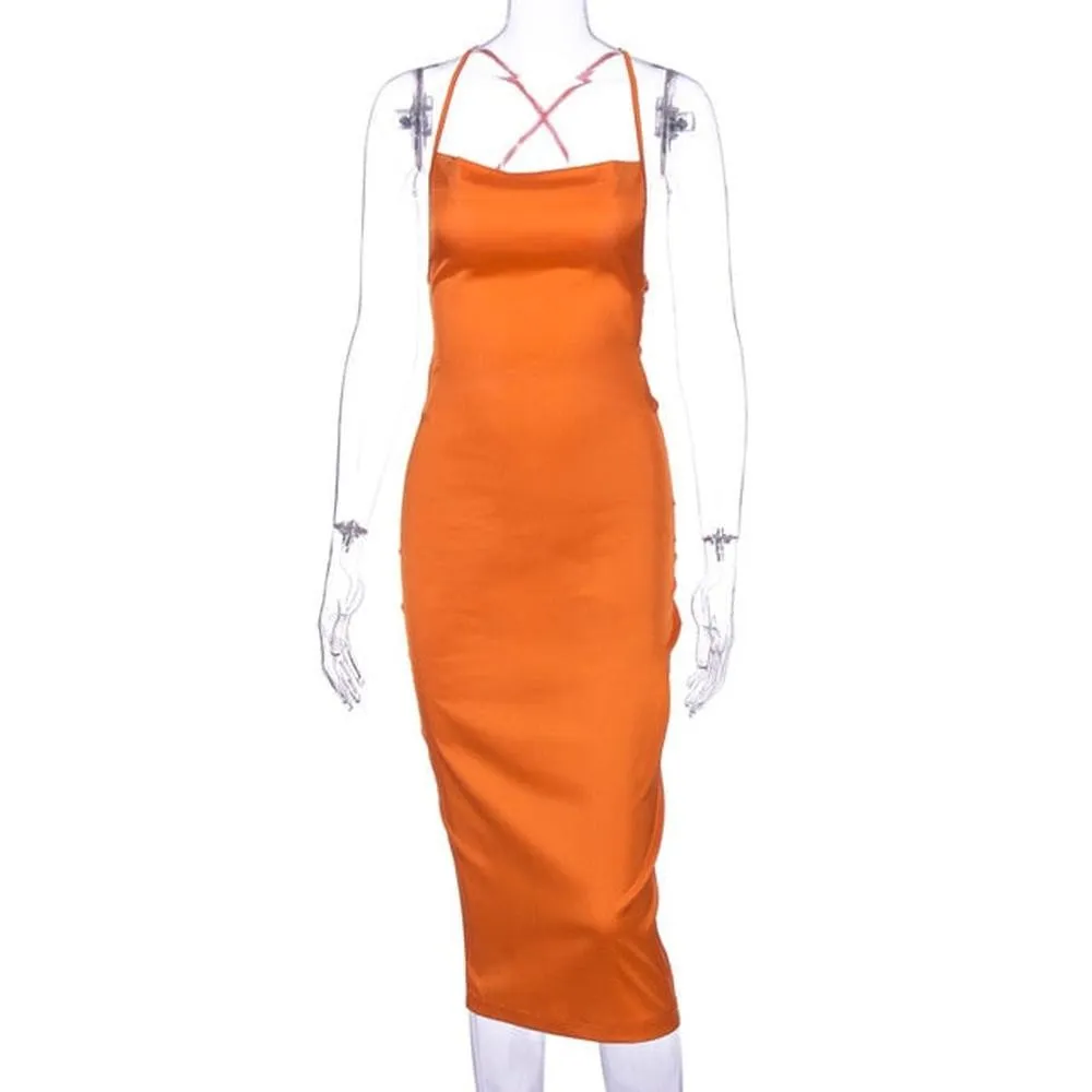 Women's Sleeveless Backless Elegant Bodycon Long Midi Dress
