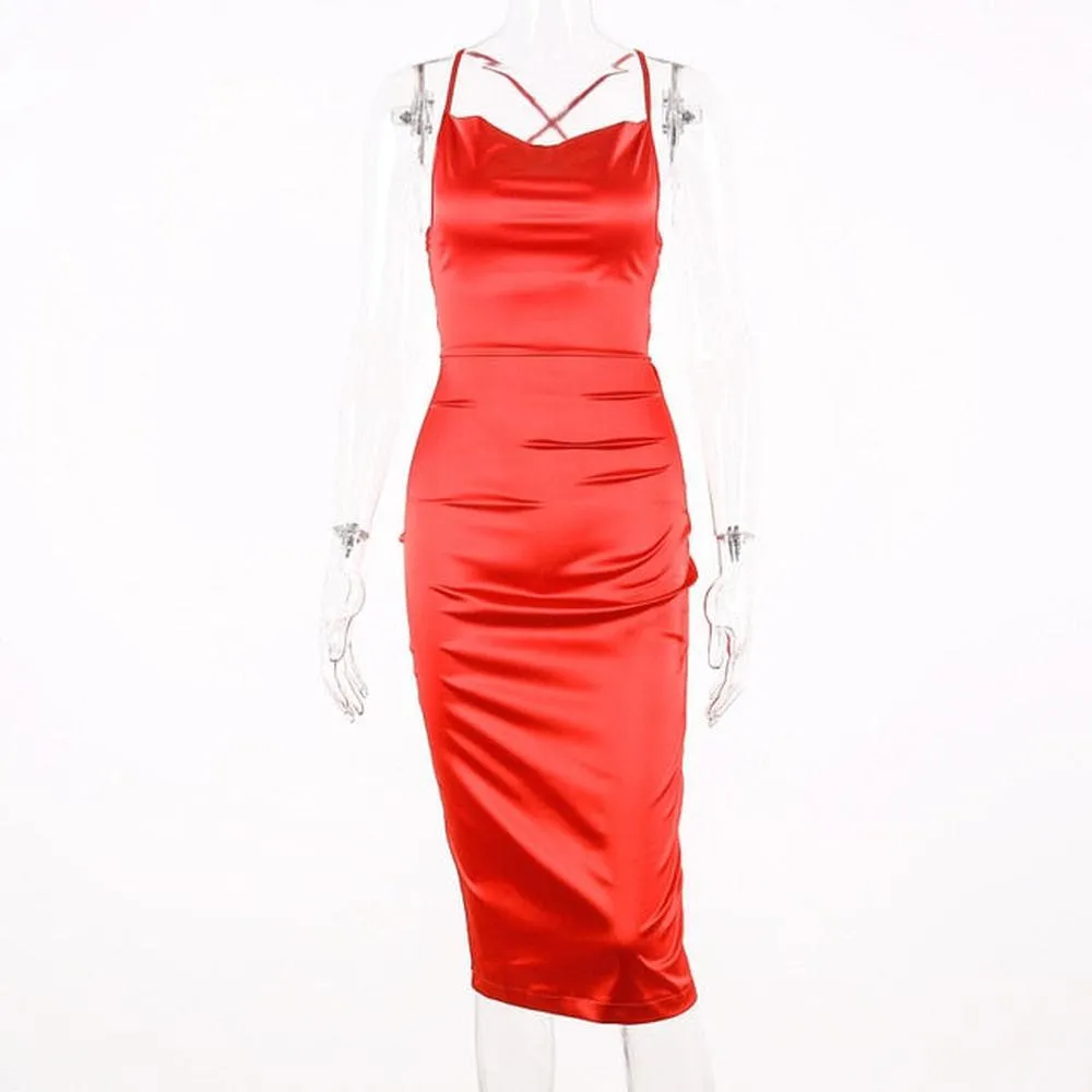 Women's Sleeveless Backless Elegant Bodycon Long Midi Dress