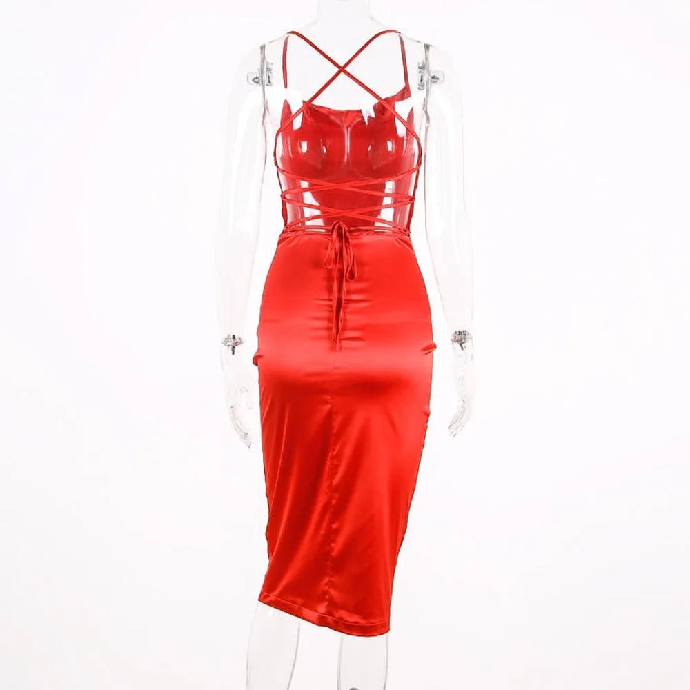 Women's Sleeveless Backless Elegant Bodycon Long Midi Dress