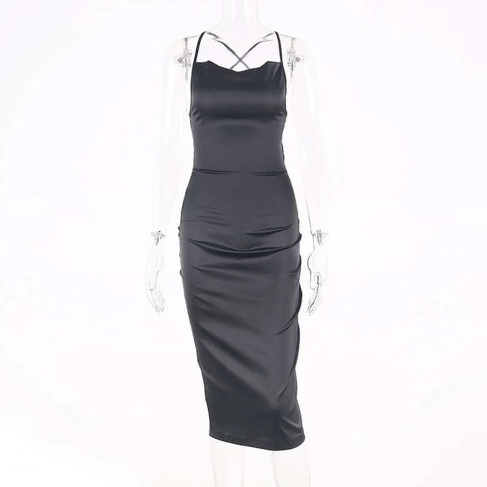 Women's Sleeveless Backless Elegant Bodycon Long Midi Dress