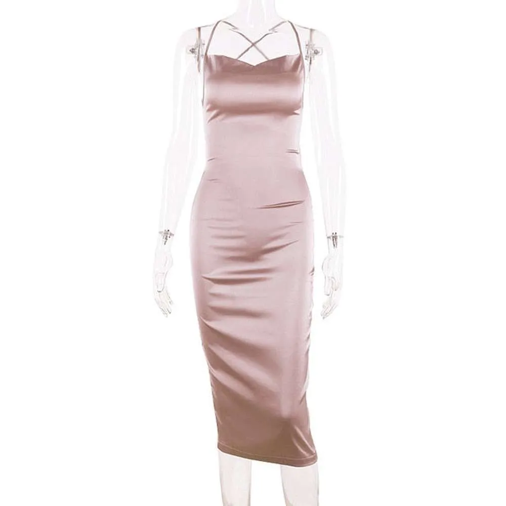 Women's Sleeveless Backless Elegant Bodycon Long Midi Dress