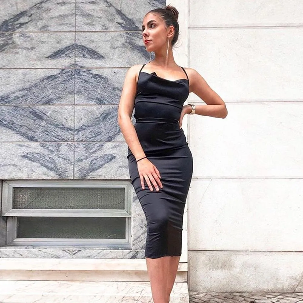 Women's Sleeveless Backless Elegant Bodycon Long Midi Dress