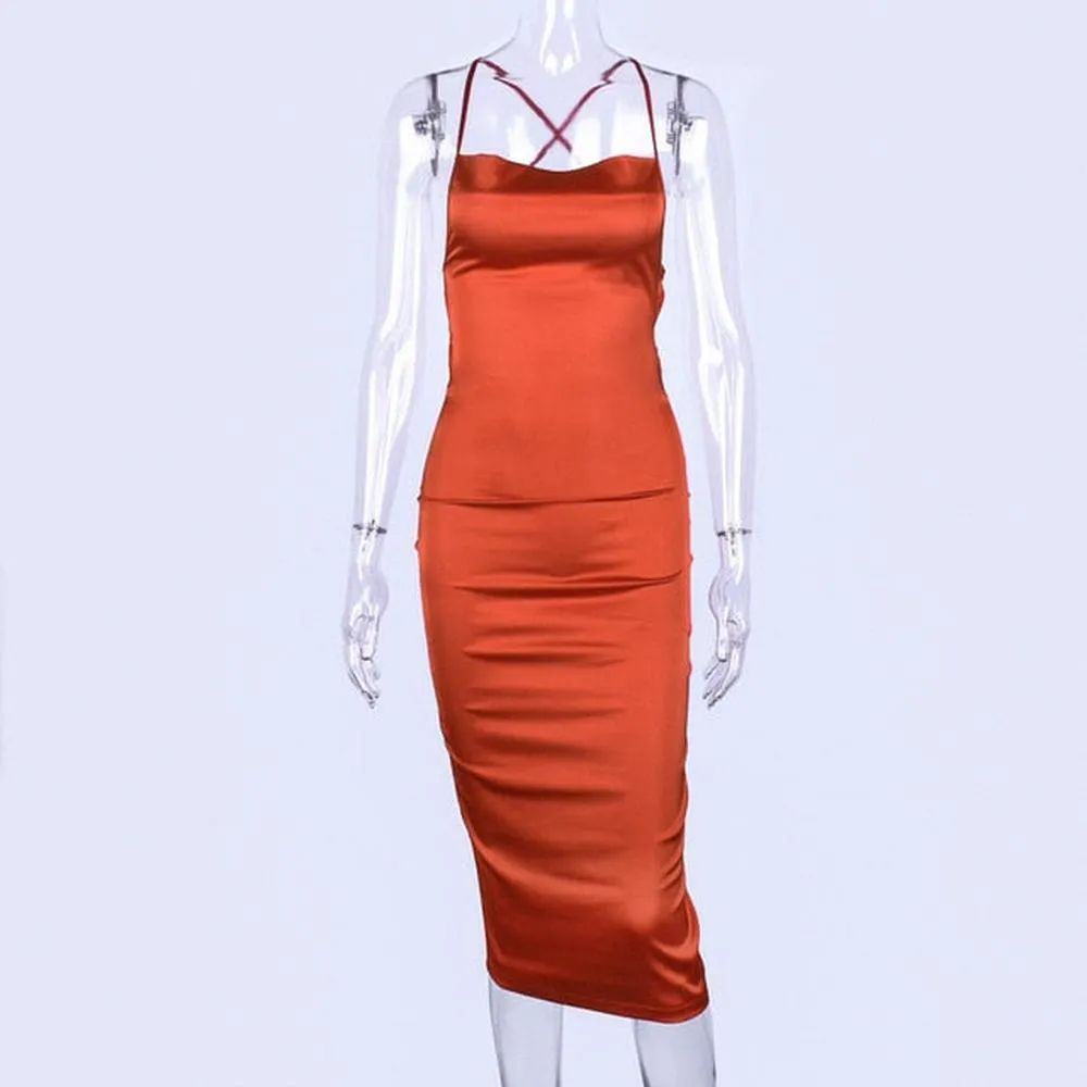 Women's Sleeveless Backless Elegant Bodycon Long Midi Dress