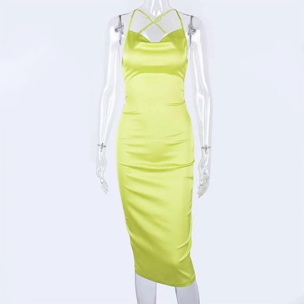 Women's Sleeveless Backless Elegant Bodycon Long Midi Dress