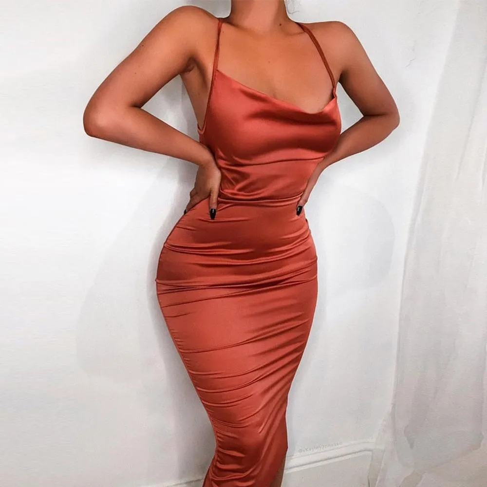 Women's Sleeveless Backless Elegant Bodycon Long Midi Dress