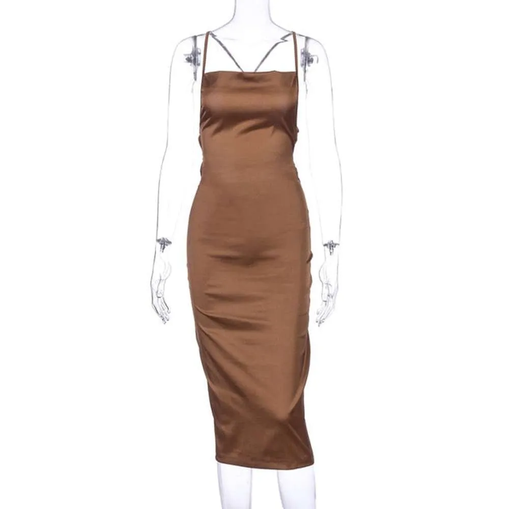 Women's Sleeveless Backless Elegant Bodycon Long Midi Dress