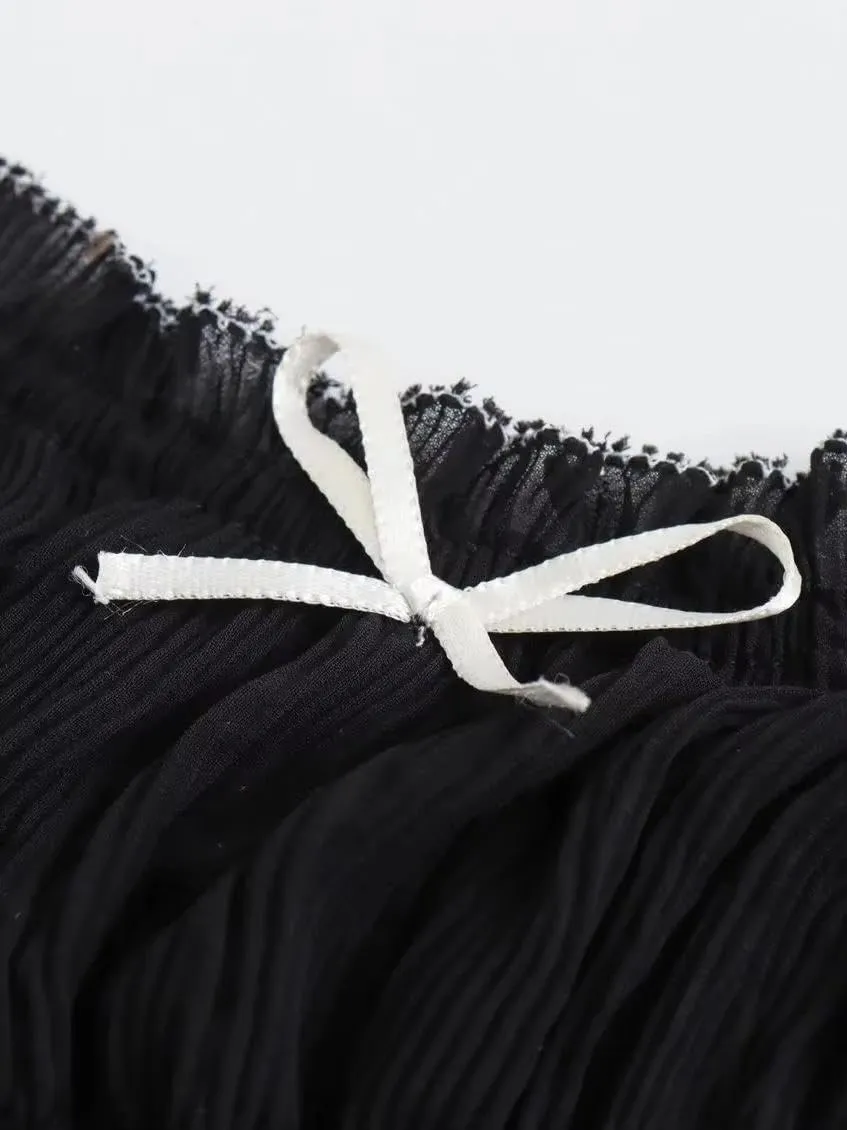 Women's V-Neck Camisole Tops with Bow Design Fashionable High Street Style Polyester Blended Solid Color