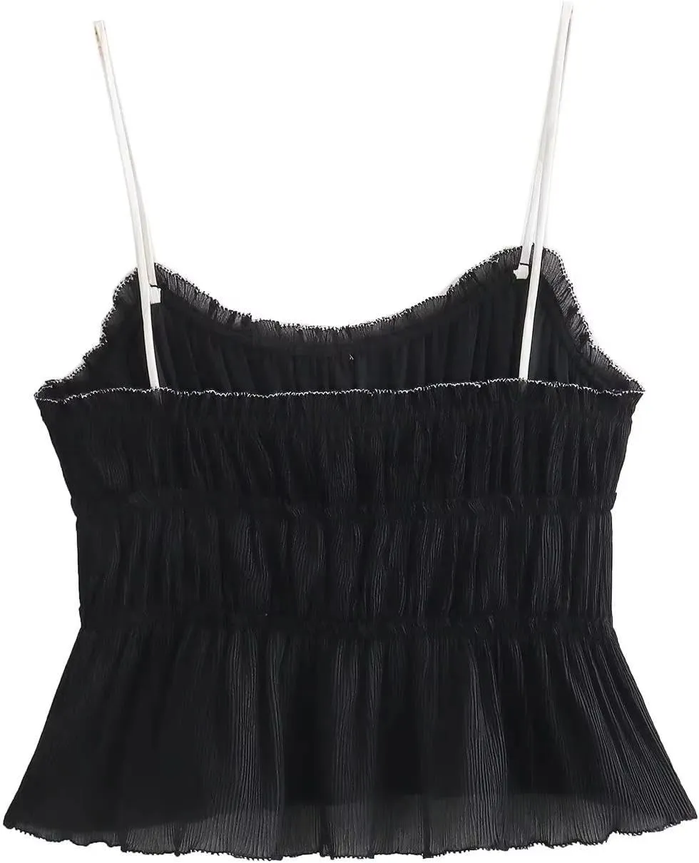 Women's V-Neck Camisole Tops with Bow Design Fashionable High Street Style Polyester Blended Solid Color