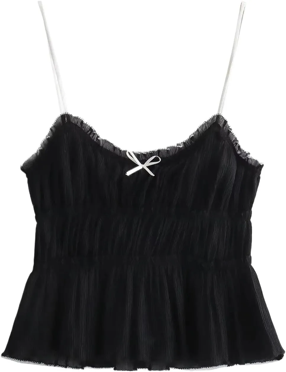 Women's V-Neck Camisole Tops with Bow Design Fashionable High Street Style Polyester Blended Solid Color